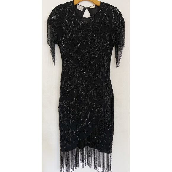 Stenay Silk Vintage Dress 10 Black Sequin Beaded 80’s Whimsigoth Black Romantic - Picture 1 of 9